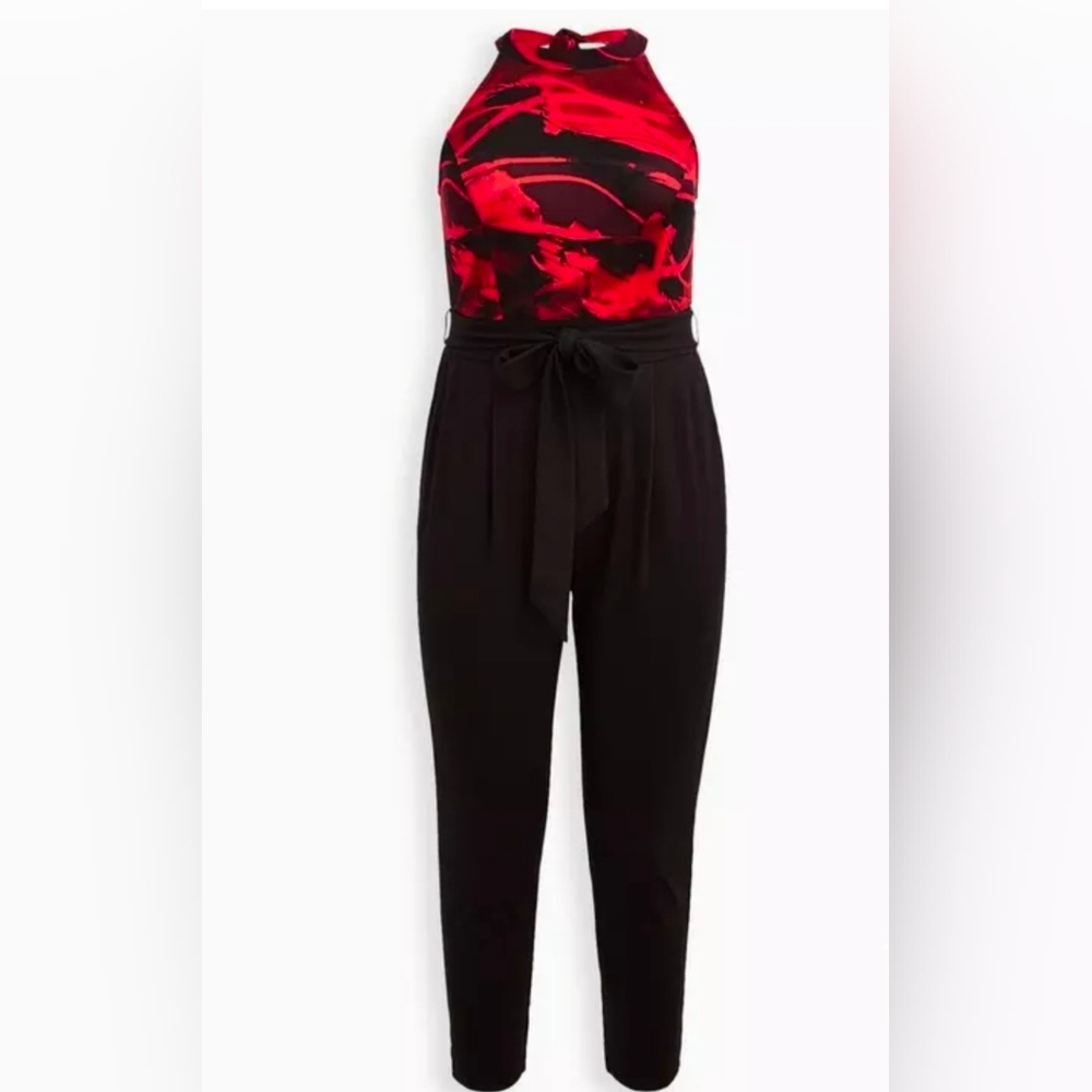 Torrid Black and Red Halter Jumpsuit